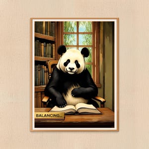 Panda Balancing Poster – Vintage Library Animal Intelligence Wall Art (Digital Download)