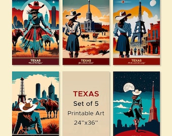 Texas Poster Set, Travel Five 300 DPI JPG Files, 24x36-Inch Format