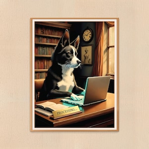 Dog PROCESSING on Laptop Poster – Vintage Study Animal Intelligence Wall Art Print (Digital Download)