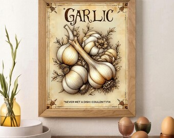 Vintage Knoblauch Poster: Retro Küche Botanisches Bauernhaus Wand Kunst Druck (Digitaler Download)