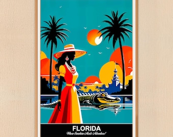 Florida Art Deco Poster, 24x36 High-Resolution Travel JPG Digital Download