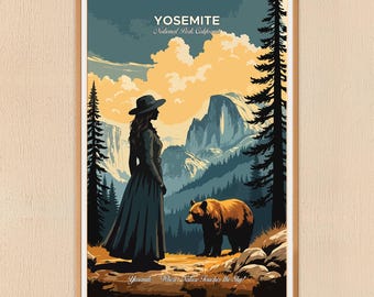 Plakat z sosną, Park Narodowy Yosemite, Art Deco, pobieranie cyfrowe, 24x36 JPG
