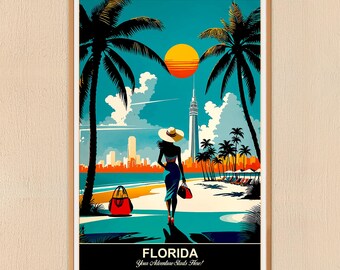 Florida Wall Art, 24x36-Inch Vintage Travel Poster Digital Download