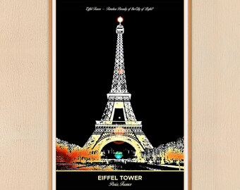 Paris Travel Poster, Eiffel Tower Artwork, Vintage 24x36 Digital JPG, 300 DPI File