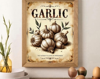 "Retro Knoblauch Prints: Vintage Kunstdrucke ""Küchenkräuter"" Botanische Poster (Digitaler Download)"