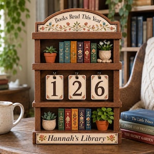Personalized Vintage Books Read This Year Tracker, Wooden Book Counter, Custom Library Shelf Decor, Book Lover Reading Goal Gift, Book Decor