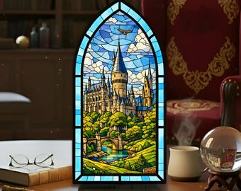 Boekenhoekje tovenaarsschool, boekinzet fantasiekasteel, magisch plankdecor, betoverd bibliotheekhoekje, cadeau voor fantasyliefhebbers, cadeau tovenaar minnaar