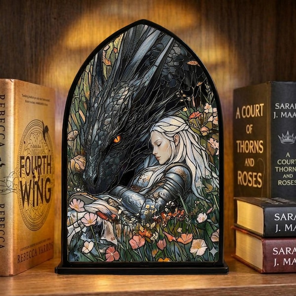 Angolo lettura Manon e Abraxos, portacandele acchiappasole a forma di trono di vetro, regalo per lettori, regalo per appassionati di fantasy