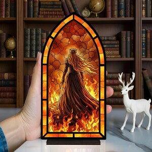 Aelin Book Nook, Fire Queen Book Nook, Throne of Glass Fantasy Window Light, Warrior Queen Arch Decor, Bookish Gift, Arch Bookshelf Decor image 3