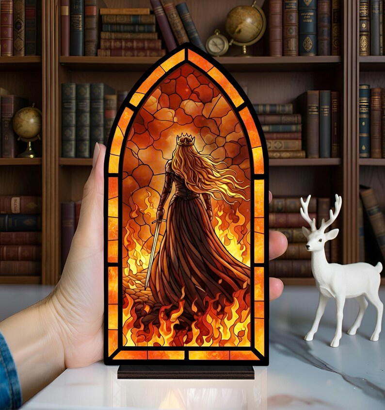 Aelin Book Nook, Fire Queen Book Nook, Throne of Glass Fantasy Window Light, Warrior Queen Arch Decor, Bookish Gift, Arch Bookshelf Decor image 3