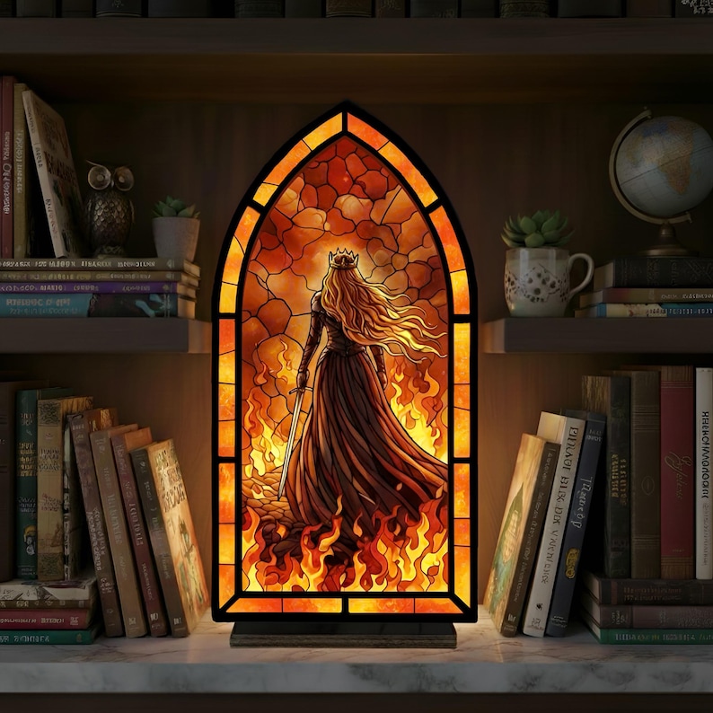 Aelin Book Nook, Fire Queen Book Nook, Throne of Glass Fantasy Window Light, Warrior Queen Arch Decor, Bookish Gift, Arch Bookshelf Decor image 1
