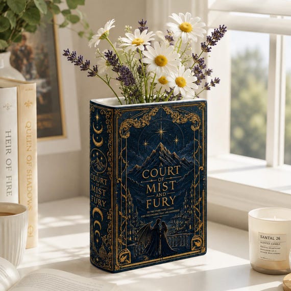 A Court of Mist and Fury Book Vase, Night Court Inspired Book-Shaped Flower Vase, Velaris Fantasy Shelf Decor, ACOTAR Book Lover Gift