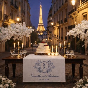 Personalized Floral Monogram Wedding Table Runner Custom Initial Linen Banner, Reception Sign