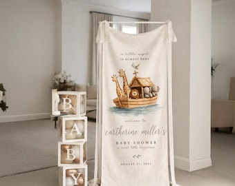 Noah's Ark Baby Shower Banner: Safari Animals, Neutral Welcome Sign, Personalized Decor