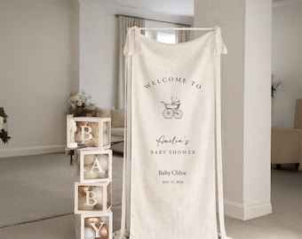 Baby Shower Welcome Sign, Personalized Baby Shower Banner, Neutral Baby Shower Decor, Custom Baby Name Backdrop
