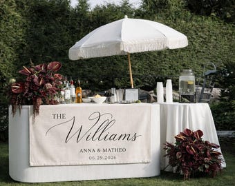 Personalized Last Name Table Runner, Custom Linen Wedding Banner, Elegant Reception Decor