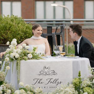 Personalized Swan Wedding Table Runner, Custom Last Name Banner, Romantic Reception Decoration