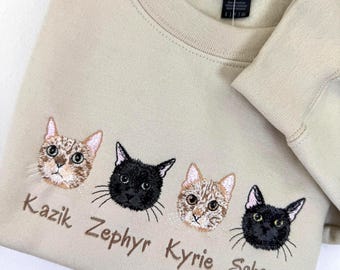 Custom Dog Face Embroidered Sweatshirt, Cat Sweatshirt, Personalized Pet Portrait Sweater, Dog Lover Gift for Mom