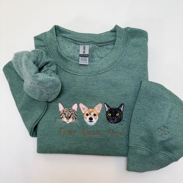 Benutzerdefinierte Hunde Gesicht bestickt Sweatshirt, Katzen Sweatshirt, personalisierte Haustier Porträt Pullover, Hundeliebhaber Geschenk für Mama
