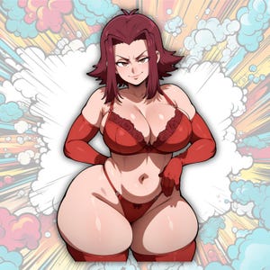 Sticker roodharige anime-meisje: waterdicht vinyl Waifu-kunst