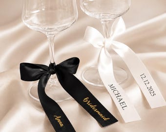 Rubans personnalisés 2 côtés pour décoration de table – Marque-places - ruban verre à vin personnalisé