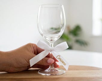 Noeud de verre à vin personnalisé, noeud de verre à champagne personnalisée, étiquettes pour verre, marque-places personnalisées