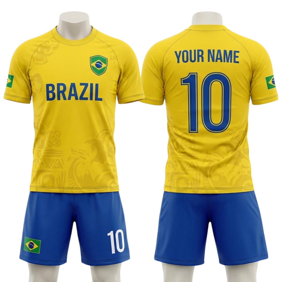 Custom Brazil Football Kit Set, Brazil Soccer Jersey With Name Number ...