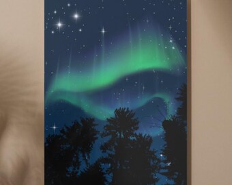 オーロラ。旅行ポスター。A4、A3、A2、A1 の 3 つのバージョンが