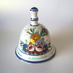 Vintage Castelli Italian Majolica Bell Hand Painted Floral Ceramic Pottery