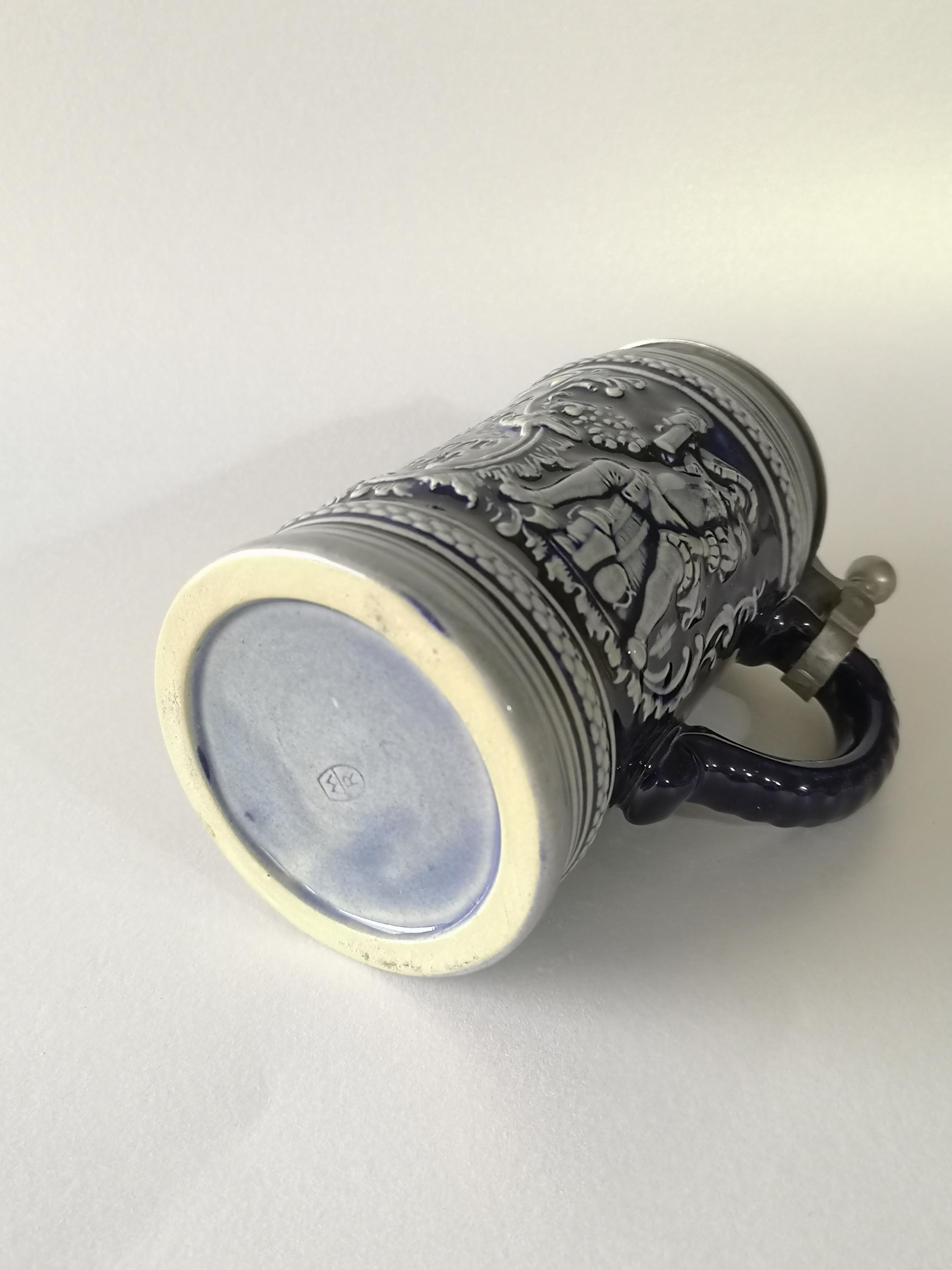Vintage German Beer Stein With Pewter Lid, Relief Drinking Scene