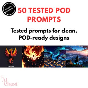 50 Leonardo AI POD Prompts | Commercial Use + Bonus PNGs (Instant Download)