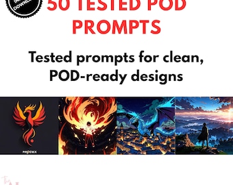50 Leonardo AI POD Prompts | Commercial Use + Bonus PNGs (Instant Download)