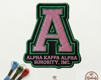 Alpha Kappa Alpha Sorority Inc. Embroidered Patch, AKA Letter A Pink and Green Badge, Iron On Patch for Jackets Bags, Greek Sisterhood Gift