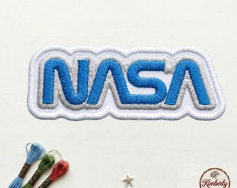 NASA Worm Logo Embroidered Patch, Blue and Silver Space Agency Badge, Iron On Patch for Denim Jackets Bags, Astronaut Fan Gift