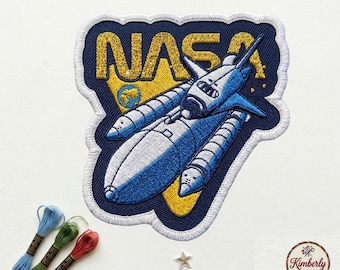 NASA Space Shuttle Embroidered Patch, Retro Yellow NASA Logo Rocket Badge, Astronaut Space Mission Iron On Patch for Jackets Bags