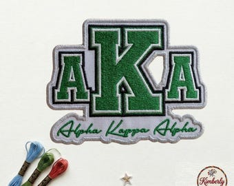 AKA Alpha Kappa Alpha Patch, Green and Pink Sorority Greek Letter Embroidered Iron On Badge, Ivy Leaf Inspired Applique for Jackets Bags