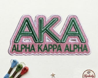 AKA Alpha Kappa Alpha Embroidered Patch, Pink and Green Greek Letter Patch, Sorority Chenille Patch for Jackets, Iron On Badge