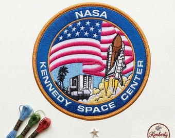 NASA Kennedy Space Center Embroidered Patch, Space Shuttle Discovery Launch Badge, Vintage NASA Logo Iron On Patch, Astronaut Space Gift