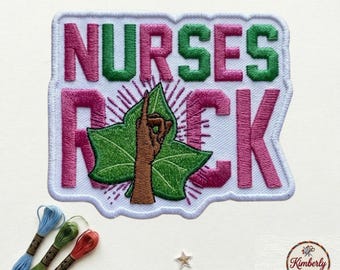 Nurses Rock Embroidered Patch, Pink and Green Ivy Leaf, Sorority Inspired Nurse Gift, Iron on Patch for Scrubs Jackets Bags, RN LPN Gift