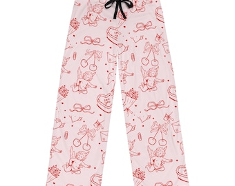 Amor Engel Muster Pyjama Hose | Valentinstag Lounge mit Kirschblüten