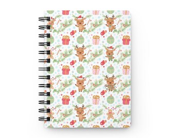 Reindeer Christmas Holiday Spiral Notebook |Lined Journal