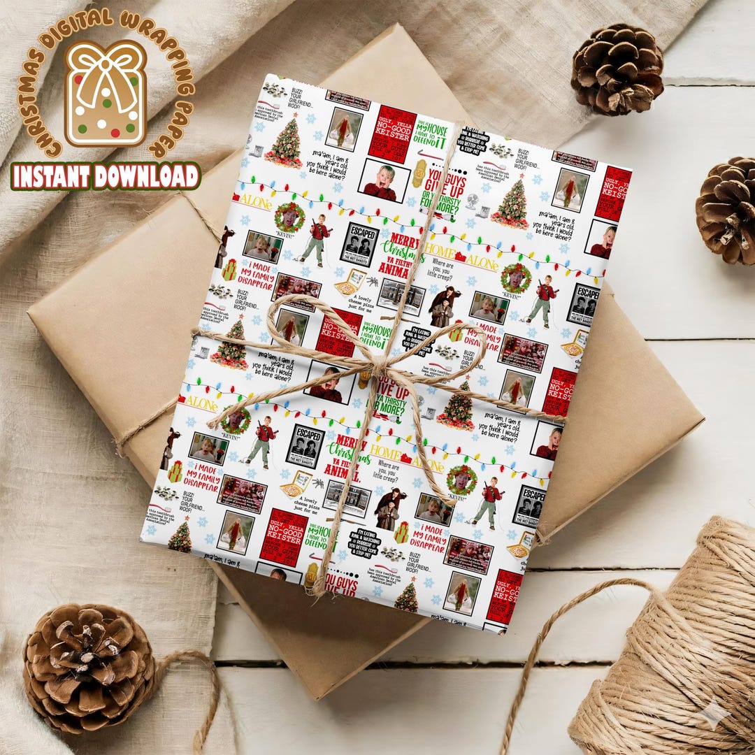 Christmas Movie Digital Wrapping Paper, Funny Xmas Movie Holiday Gift ...