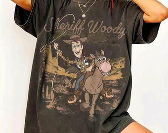 Vintage Sheriff Woody Toy Story Comfort Colors Shirt, Disneyland Trip Apparel, Pixar Woody Cowboy Graphic Tee, Magical Park Vacation Shirt