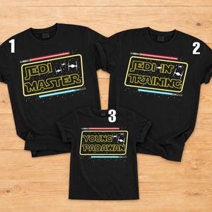 StarWars Jedi Master, Jedi In Training and Young Padawan Shirt Disneyland Father's Day Shirt, Mother's Day Gift, Father And Son Matching Tee image 1