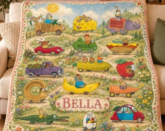 Personalized Busytown Blanket Richard Scarry Vehicles Custom Baby Blanket Cute Cartoon Car Toddler Bedding Whimsical Baby Shower Gift Fleece