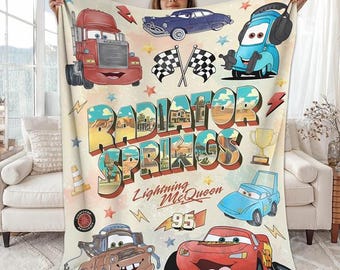 Cars Fleece Blanket, Blanket Radiator Springs Cars Movie, Lightning Mcqueen Sally Tow Mater Cars, Cars Characters Blanket Gifts