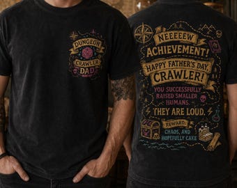 Dungeon Crawler Carl Comfort Colors Unisex Shirt, DCC Dad Achievement Unisex 2 Sided Tee,LitRPG Fantasy Gamer Shirt,Retro Pixel Fantasy Tee