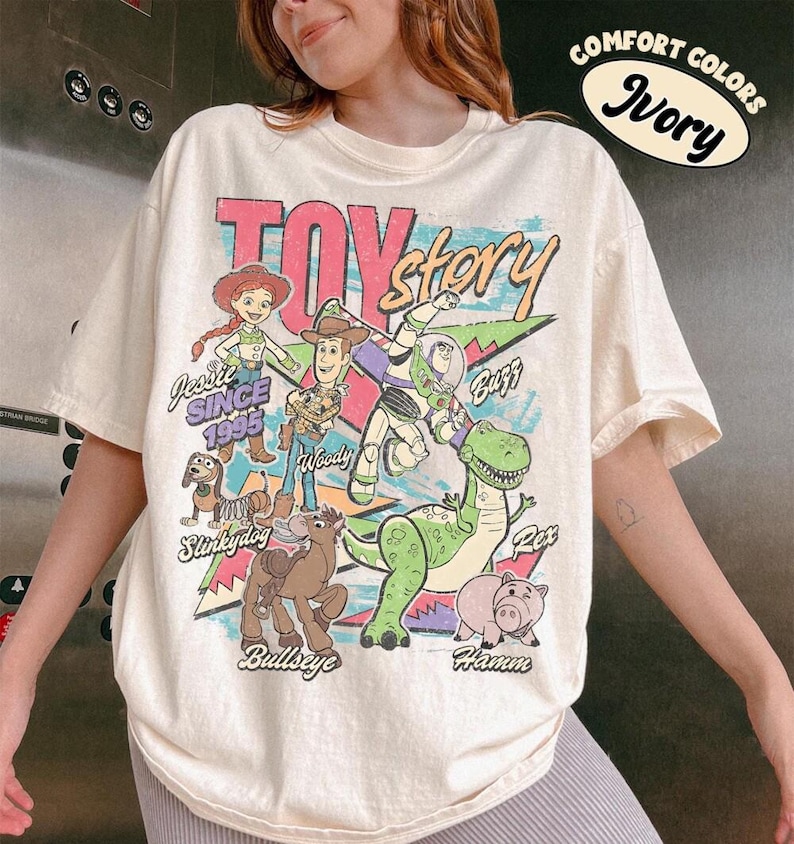 Retro Toy Story 1995 Retro Comfort Colors Shirt, Woody Buzz Lightyear Rex Tee, WDW Disneyland Family Vacation 2026 Trip, Pixar Fest Gift 画像 1