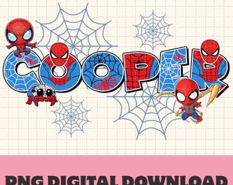 PNG personalizado de Spider y sus increíbles amigos para cumpleaños, PNG de personaje de superhéroe, PNG de cumpleaños con nombre personalizado, descarga digital de los Vengadores