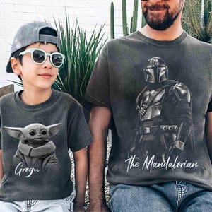 Disneyland StarWars The Mandalorian and Grogu Couple shirt, Dad and Son tee, Happy Father's Day, Galaxy's Edge Shirt, Best Dad Ever Tee image 1